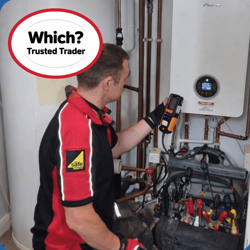 Experienced Gas Safe heating engineer from Absolute Plumbing and Heating servicing a boiler, showing Which Trusted Trader approval. Experienced Gas Safe heating engineer from Absolute Plumbing and Heating servicing a boiler, showing Which Trusted Trader approval.